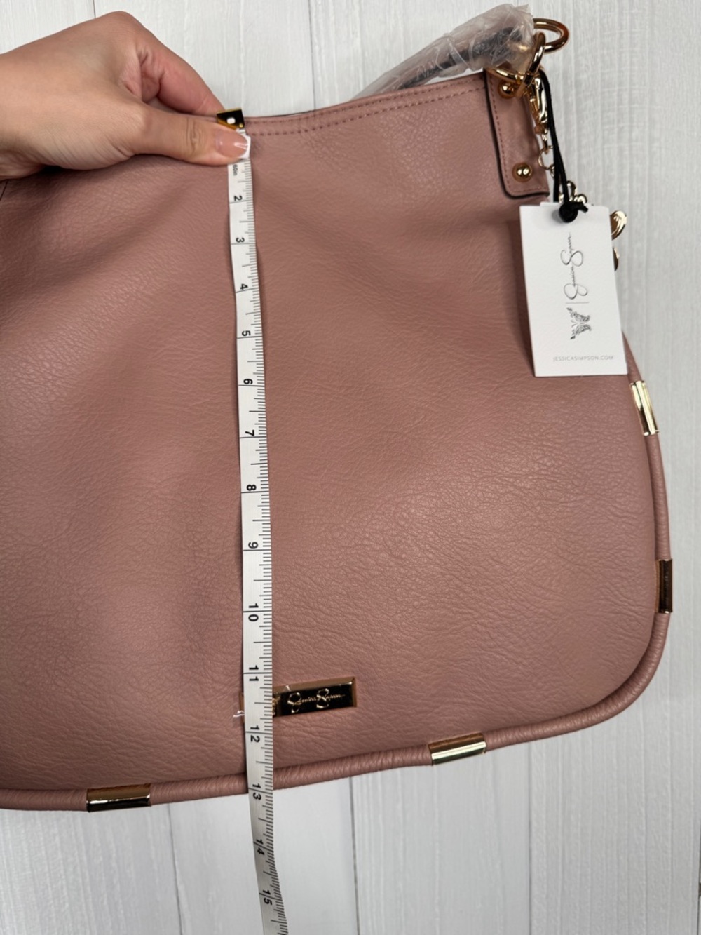 Jessica Simpson Blush Pink Leather Shoulder Bag with Gold Hardware - Picture 11 of 14